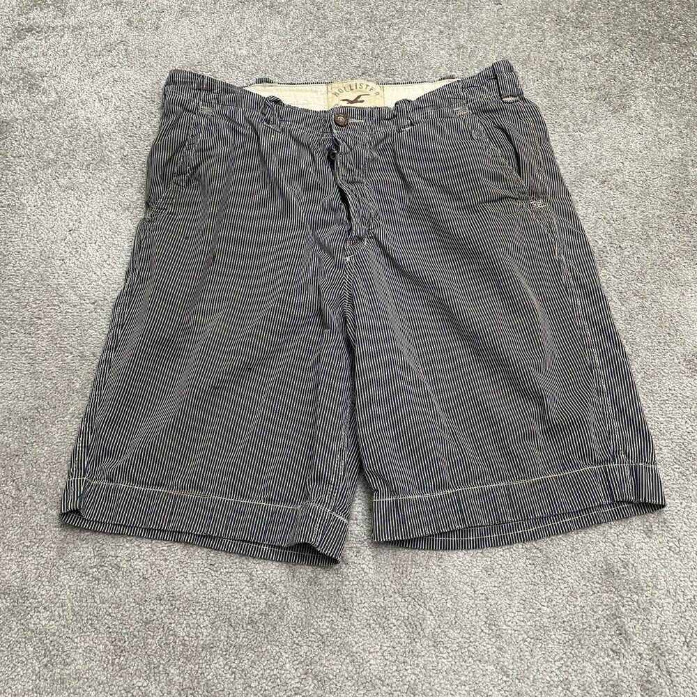 Hollister Vintage Button Fly Chino shorts Mens 36 Blue White Pinstriped Cotton